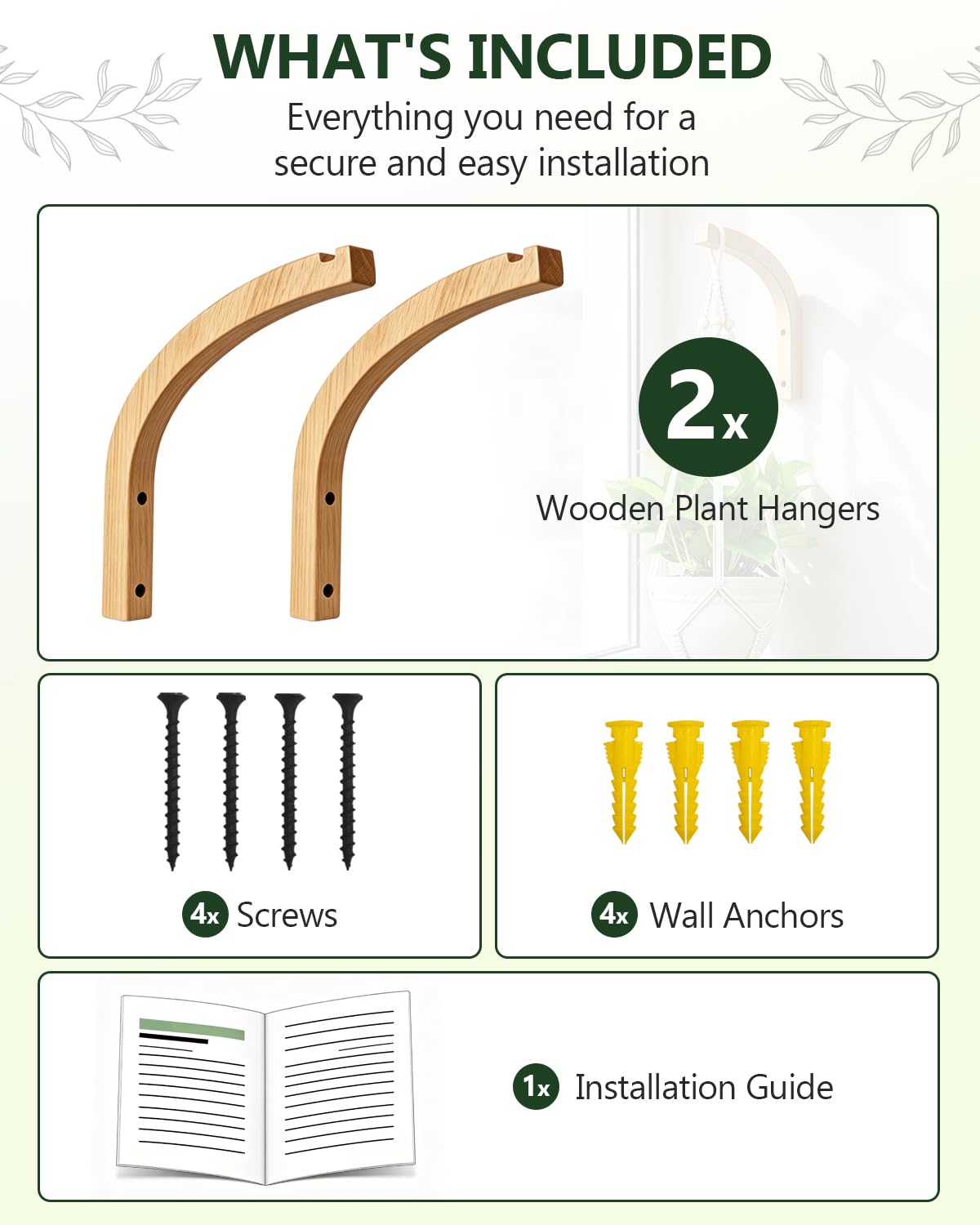 DSJIFGEW Wooden Plant Hangers - Hanging Plant Hooks for Indoor Outdoor, Wood Hanging Wall Plant Hooks Heavy Duty for Flower Pots Wind Chimes and Bird Feeders(2-Pack,8-Inch)