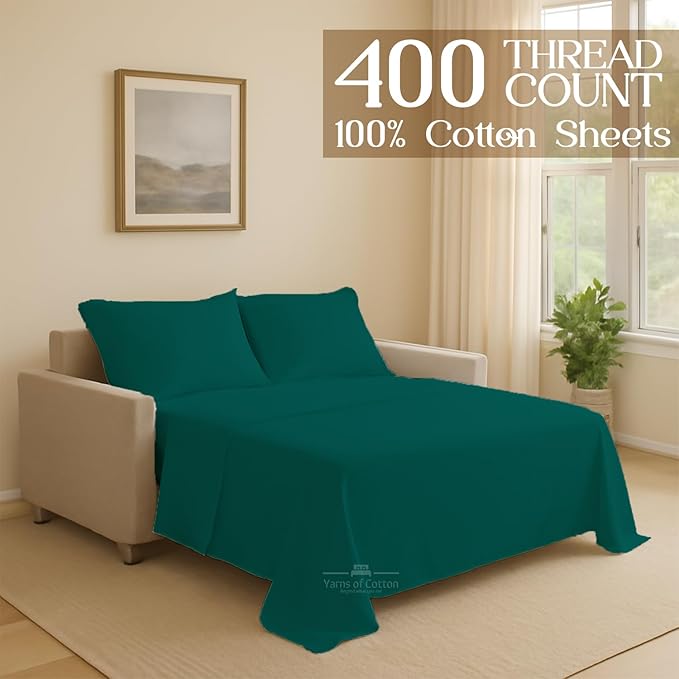 Sleeper Sofa Bed Sheet, 100% Cotton 400 Thread Count, 4 Piece Set, Deep Pocket