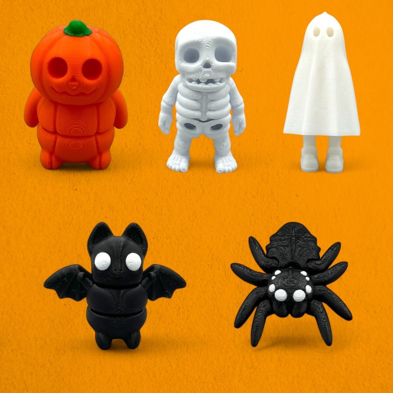 Articulating Halloween Figurines Collectibles, 3D Printed, Ghost, Pumpkin, Bat, Spider, Skeleton Spooky Home Decor