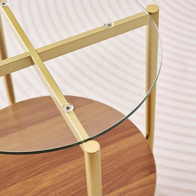 LumFurn Round Glass End Table, Mid-Century Modern Design Sofa Table