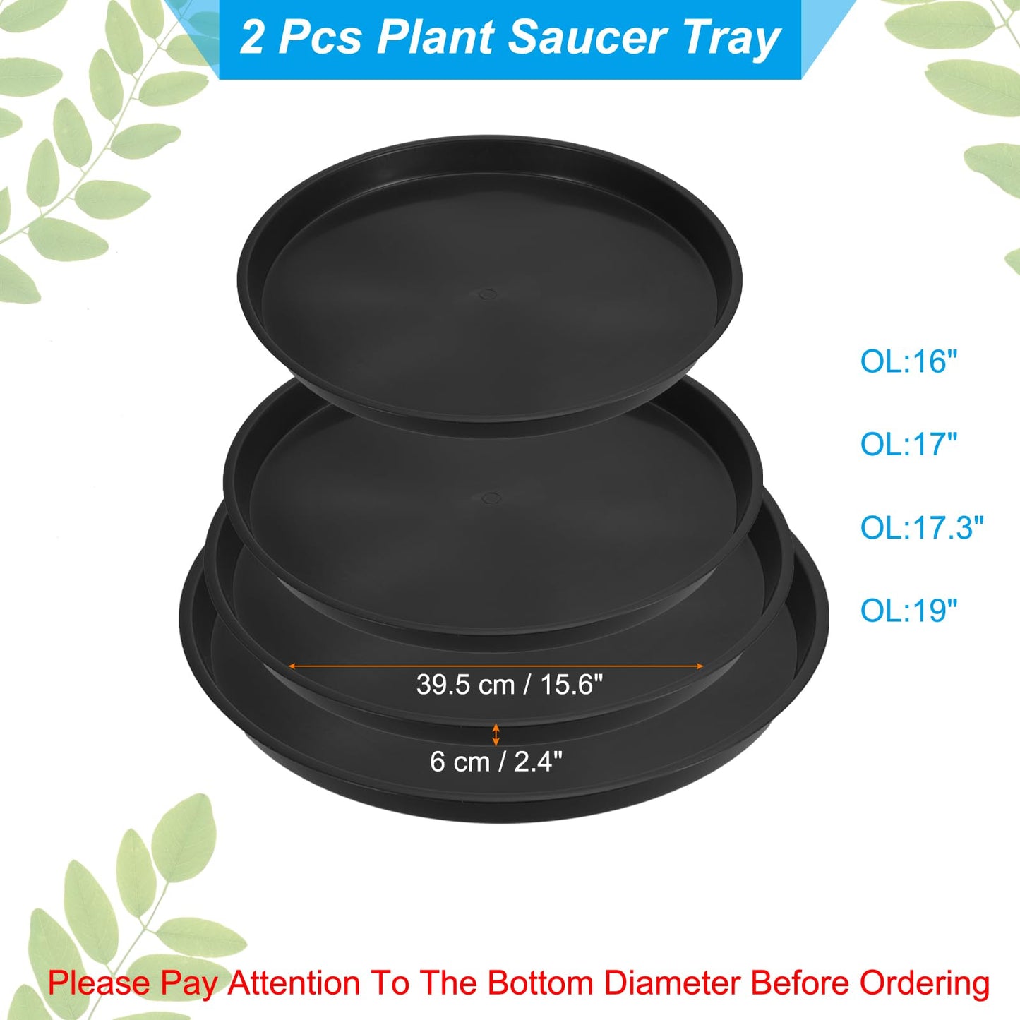 PATIKIL Plant Saucer Tray, 2 Pack 17 Inch Round Plant Saucer Plastic Plant Pot Drip Trays for Indoors Outdoors, Black