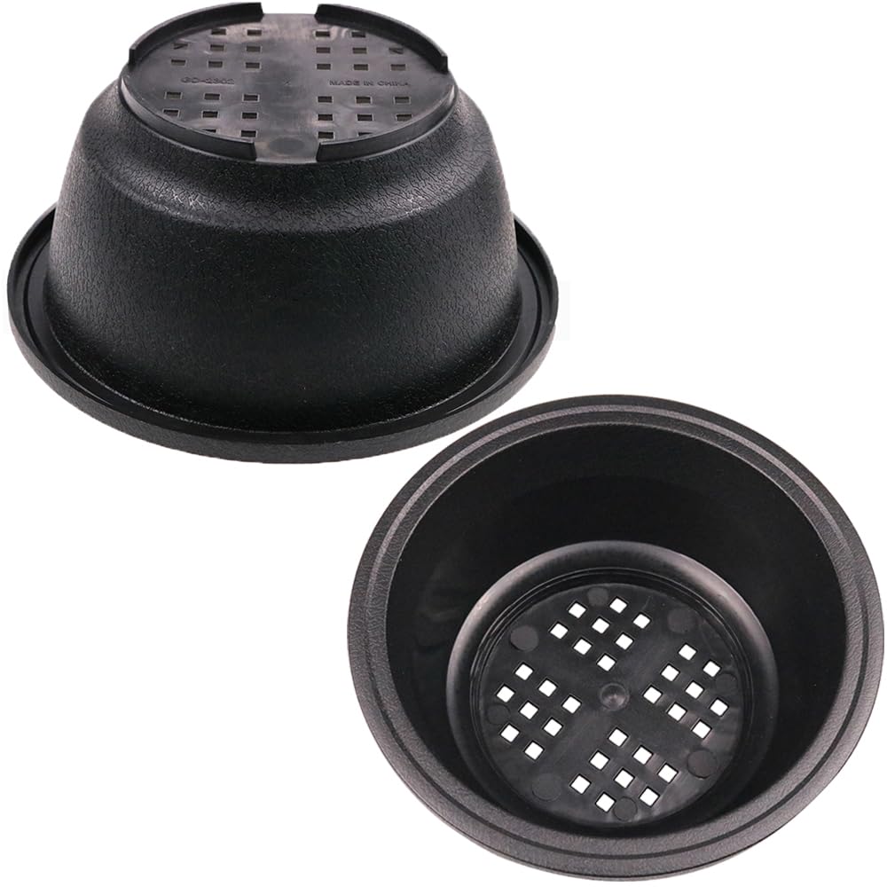MUZHI 12PACK Matte Black Succulent Bonsai Round Planter Bowl Pot with Drainage, Plastic Cactus Flat Garden Plant Bowl Pots 6.3”