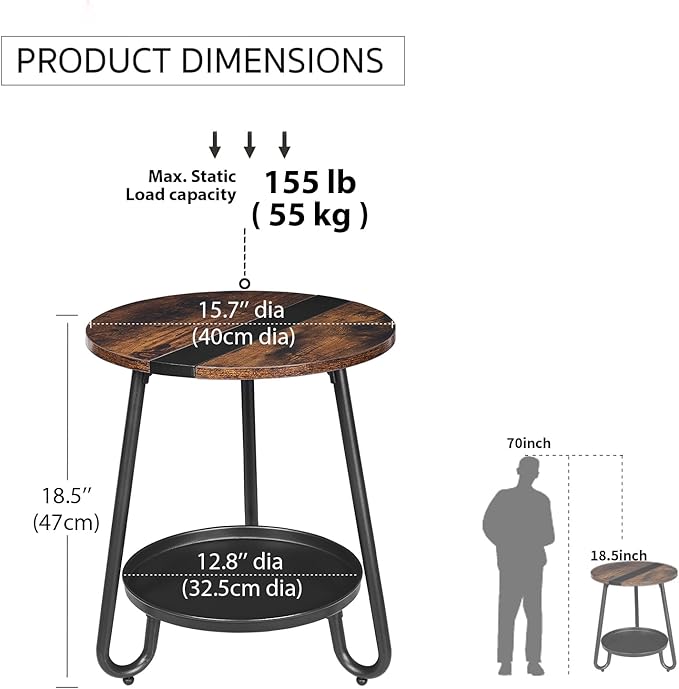 2 Tier Coffee Table in Living Room, Industrial Style Round Coffee Table