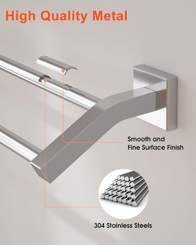 Alise Bath Double Towel Bars Towel Racks for Bathroom,24 Inch Wall Mount Towel Holder Heavy Duty SUS304 Stainless Steel Towel Hanger Towel Rail,Brushed Nickel