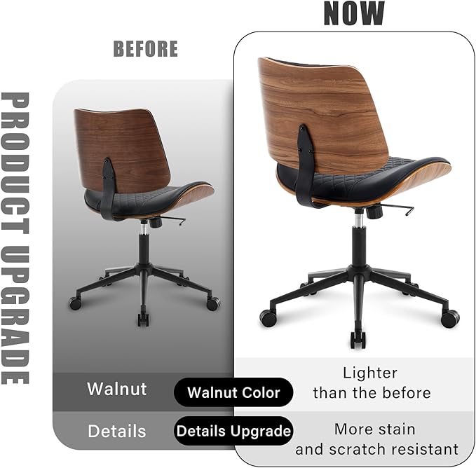 Home Office Chair No Arms with Wheels, Adjustable Height Small Desk Chair