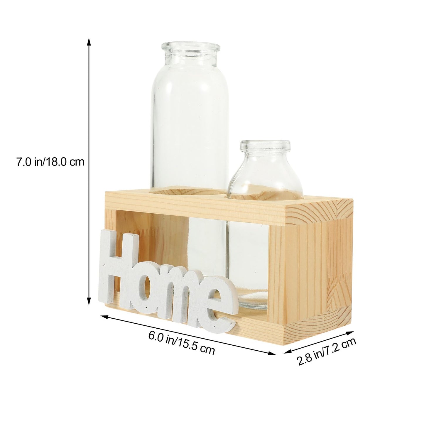TOYANDONA Hydroponic Glass Flower Vase with Wooden Rack, Nordic Style Desktop Terrarium Planter for Indoor Plant Propagation and Home Decoration, 2pcs Set