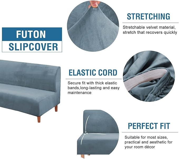 H.VERSAILTEX Real Velvet Futon Cover Armless Sofa Covers Sofa Bed Covers