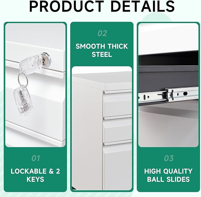 Letaya 3 Drawer Mobile File Cabinet