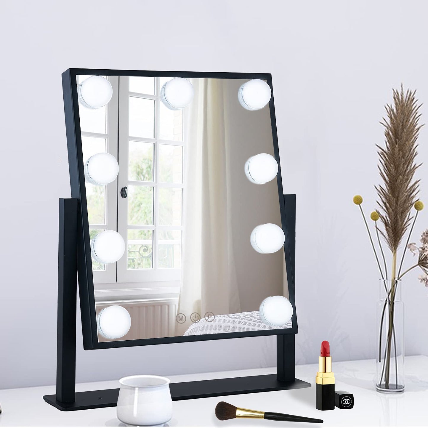 Lighted Makeup Mirror Hollywood Mirror Vanity Mirror with Lights, Touch Control Design 3 Colors Dimable LED Bulbs, Detachable 10X Magnification, 360°Rotation, (White) 12" L x 14" W