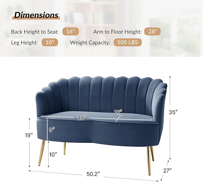 HULALA HOME Modern Velvet Loveseat Sofa
