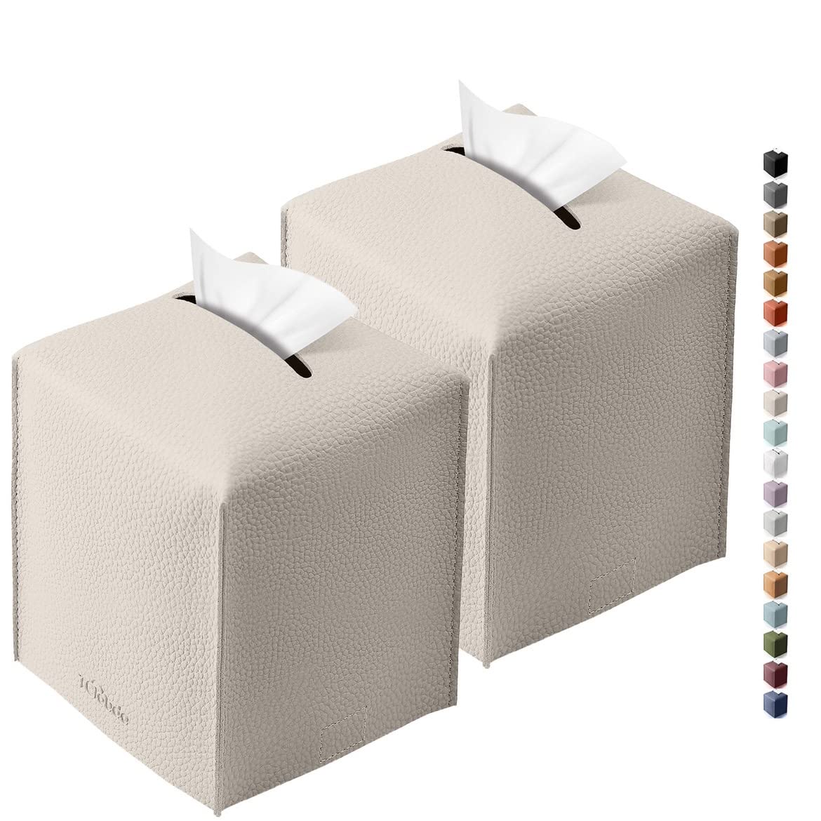 Tclouda Tissue Box Cover for PU Leather, Modern Simple Solid Color Holder Square Tissue Bag, Ideal for Bathrooms,Office,Car,Outdoor Tent,Dining Table,5"X5"X5", Double Off-White