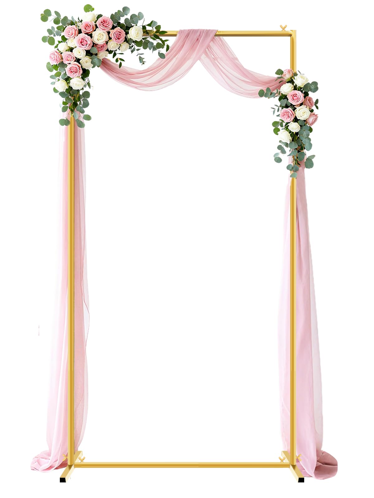 JEBUTU Gold Wedding Arch Backdrop Stand, 6.6 * 3.3FT Square Backdrop Stand Balloon Flower Metal Frame for Ceremony, Anniversary, Party, Birthday,Baby Shower Photo Booth Decoration