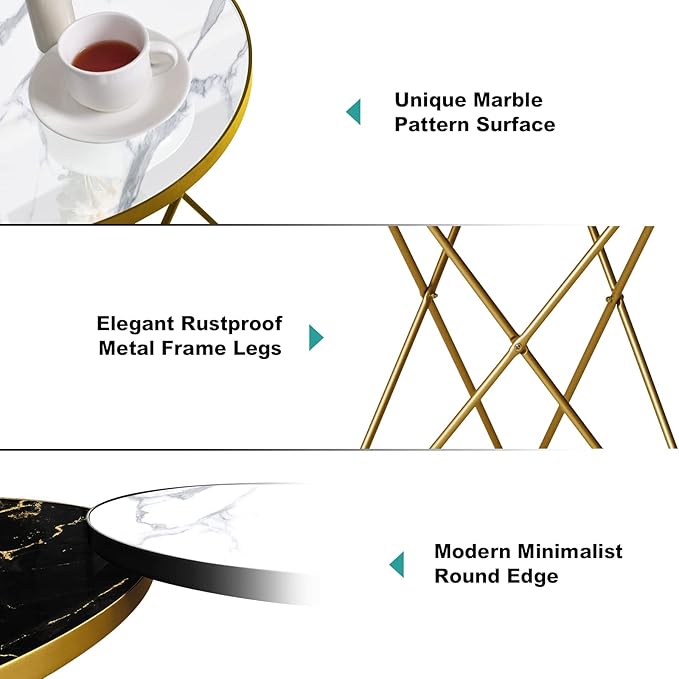 HLR Modern Round Side Table Set of 2, End Table