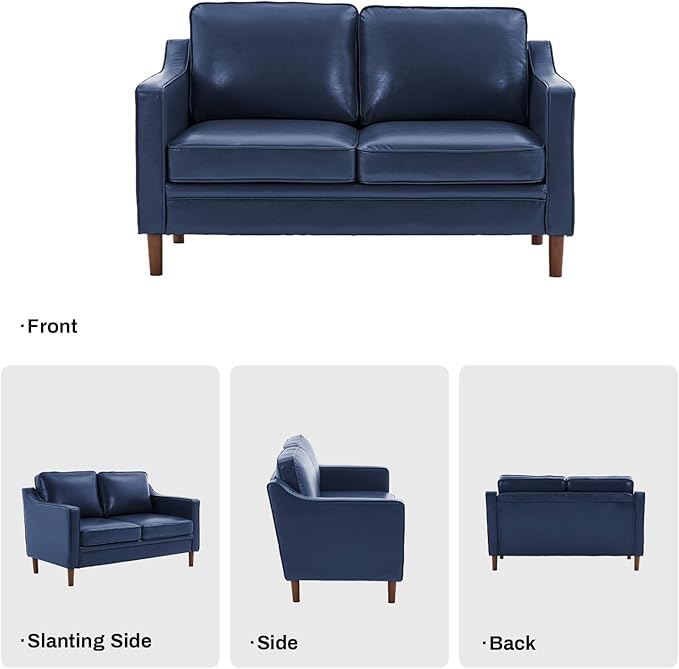 Kingfun 56" Faux Leather Sofa, Loveseat Couch, Mid Century Modern Love Seat