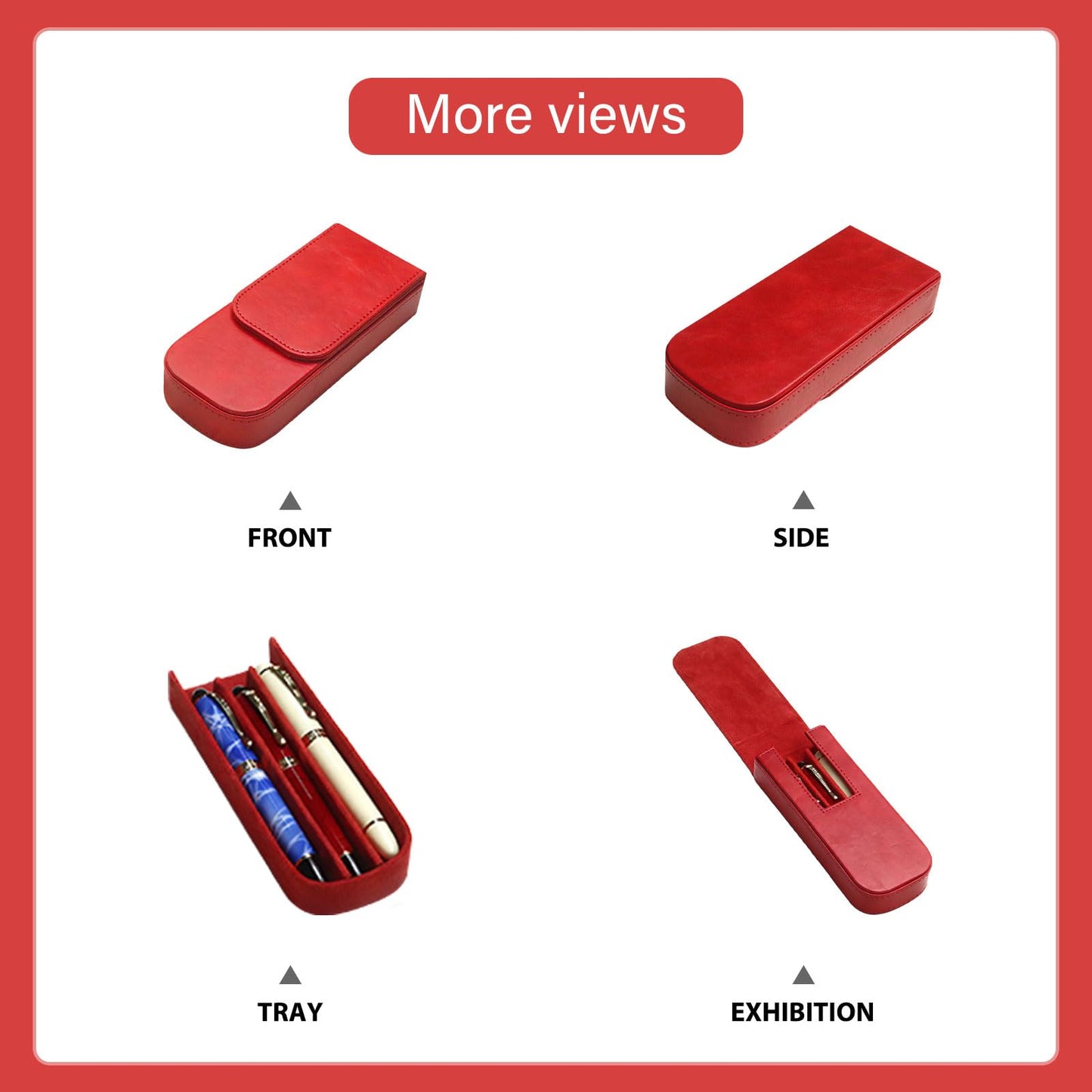MIVLXLX PU Leather Triple Pen Case Pencil Pouch Holder for Three Fountain Ballpoint Rollerball Pens and Pencils Gift Choice for Man/Woman/Office (red)