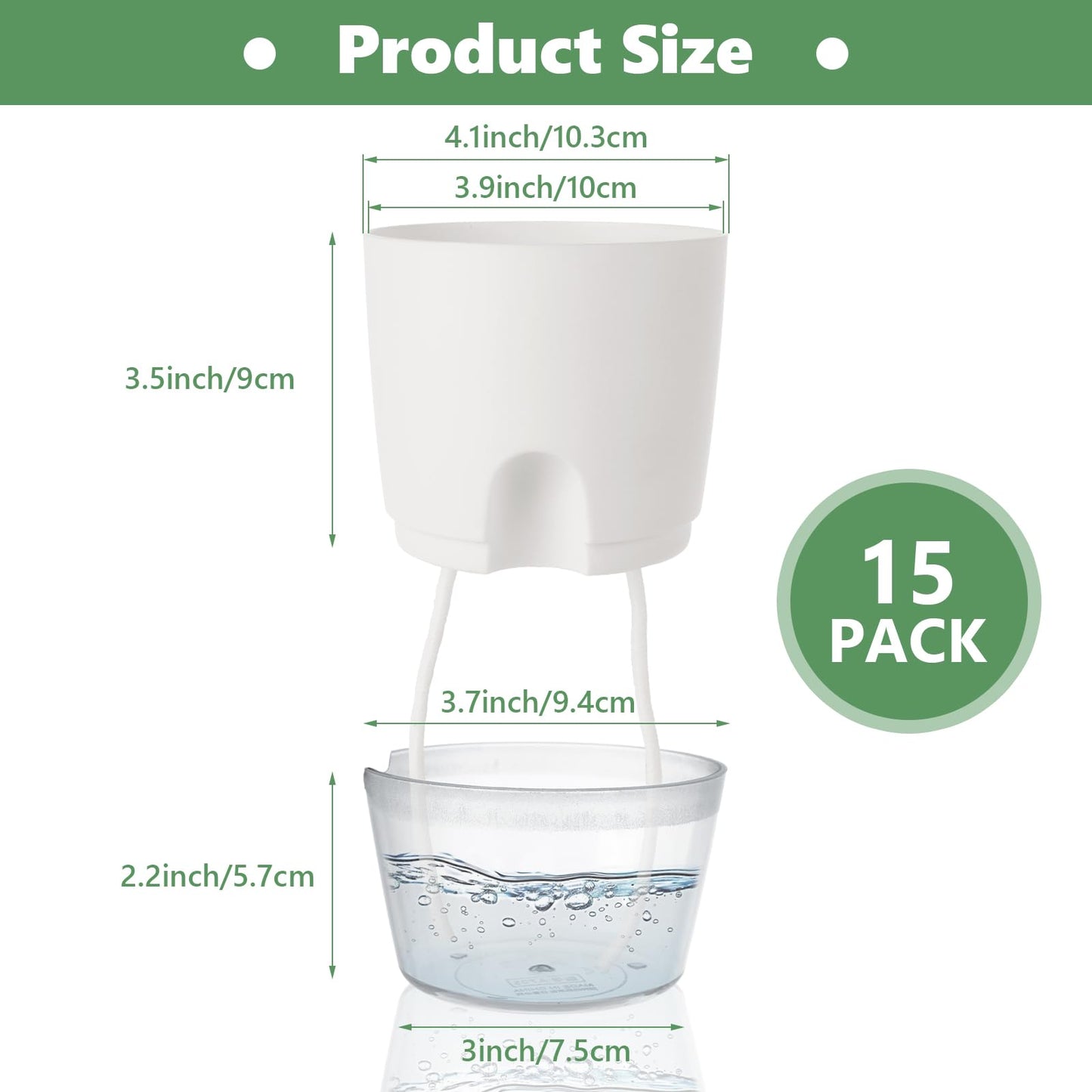 JMIATRY 15PCS Self Watering Pots 4 Inch Self Watering Planters for Indoor Plants Plastic 4 Inch Self Waterings Pots for Indoor Plant Small Self Waterings Pot with Transparent Water Reservoir, White