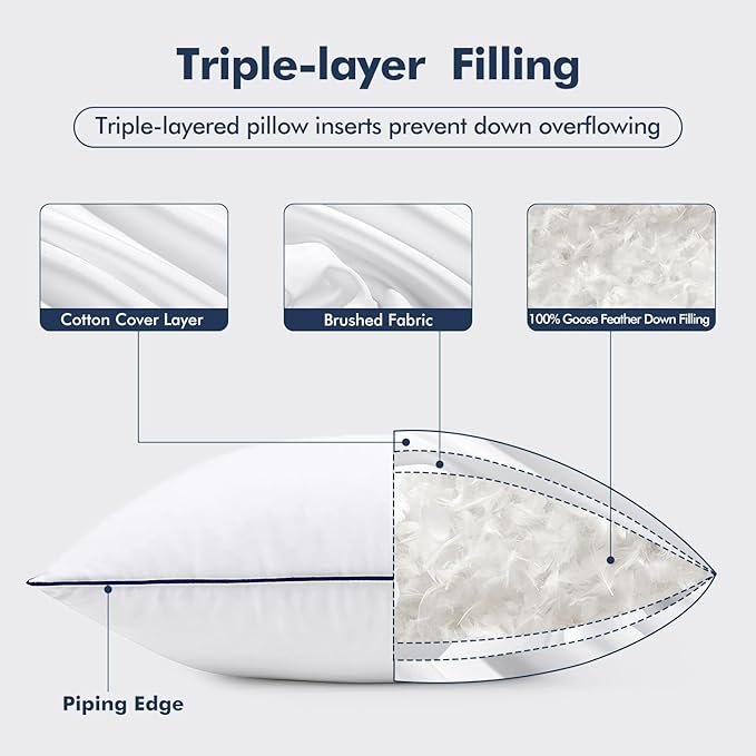 MIULEE Goose Feather Down 26x26 Euro Pillow Insert Set of 2