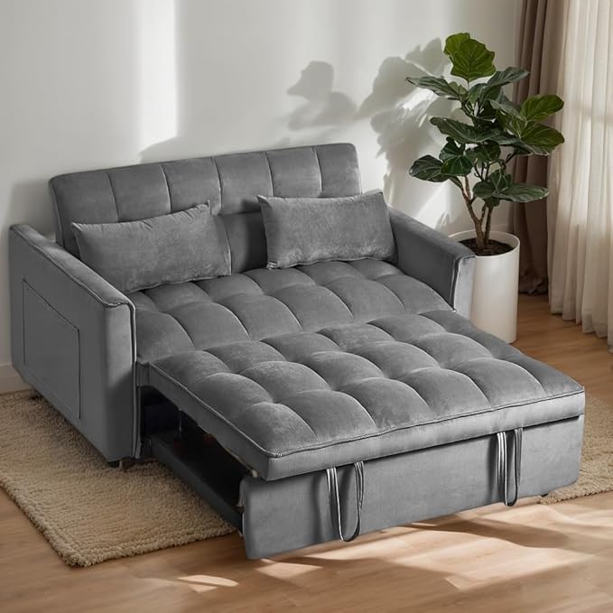 Ball & Cast 53" Sleeper Sofa, 3-in-1 Convertible Pull Out Couch, Velvet Loveseat