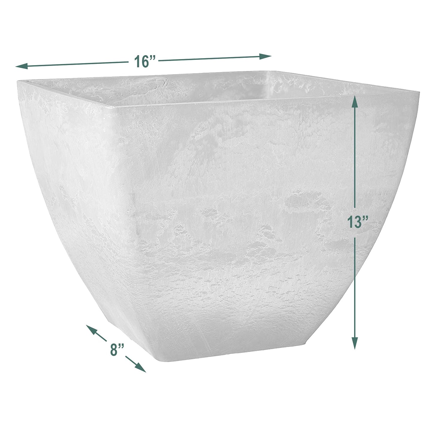 PSW Pot Collection 16x13 inch Plastic/Stone/Wood Composite Square Planter – No Drainage Hole (Drillable), Modern Indoor/Outer Pot for Flowers, Foliage, Succulents, Fairy Gardens, Dark Charcoal