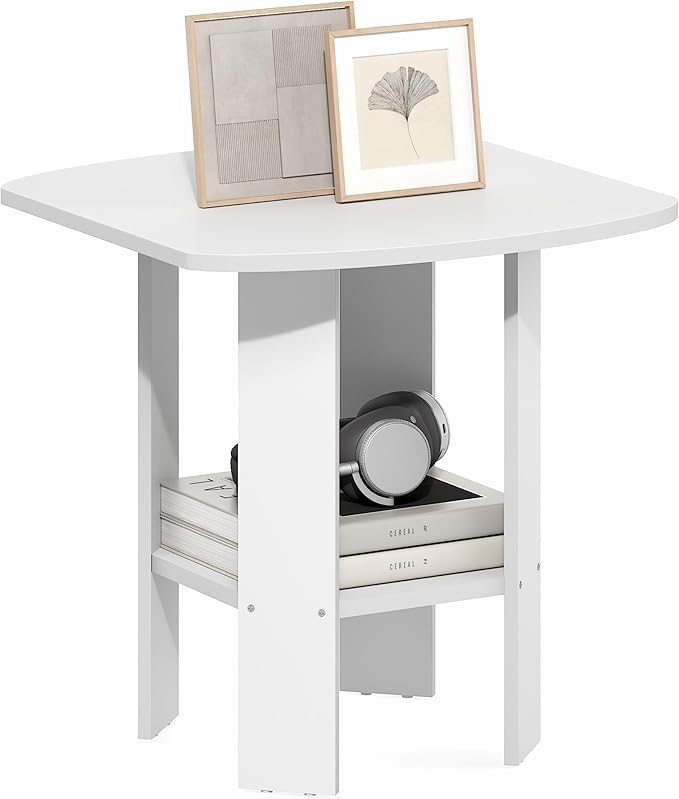 Furinno Simple Design Side Table, 2-Tier Square Modern End Table, Open Shelves