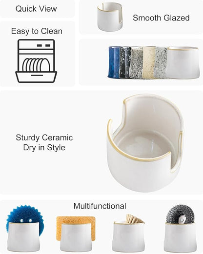 Sponge Holder for Kitchen Sink, Ceramic Dish Sponge Drying Caddy Scrubby Daddy