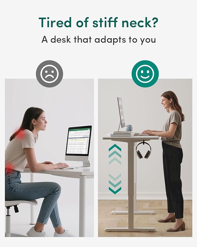CubiCubi Electric Standing Desk, 48 x 24 Inches Height Adjustable Sit Stand Desk, Ergonomic Home Office Computer Workstation, White