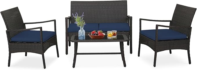Tangkula 4 Pieces Outdoor Conversation Set, Patio PE Wicker Sofa
