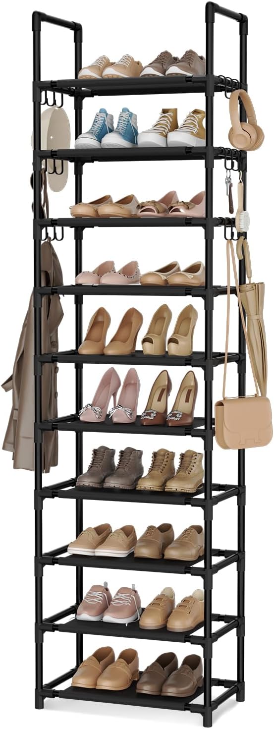 VTRIN 10 Tiers Tall Shoe Rack Holds 20-25 Pairs of Shoes Sturdy Vertical Shoe