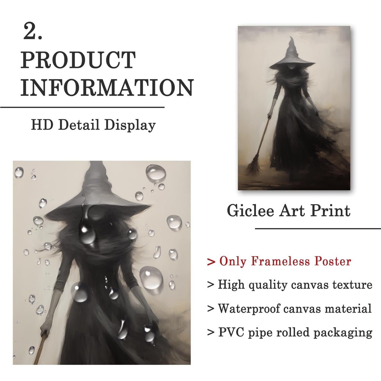Dthllay Dark Gothic Witch Wall Art Canvas Vintage Rustic Poster, 16x24inch No Frame