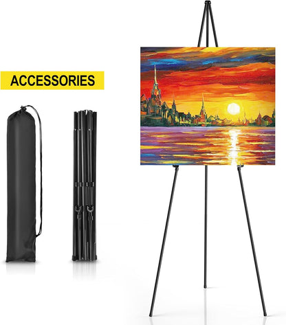 Display Black Easel Stands - 63" Artist Instant Tripod Collapsible Portable Floor Easels - Adjustable Art Poster Easy Folding Metal Stand for Display Show, Wedding, Painting - 2pack