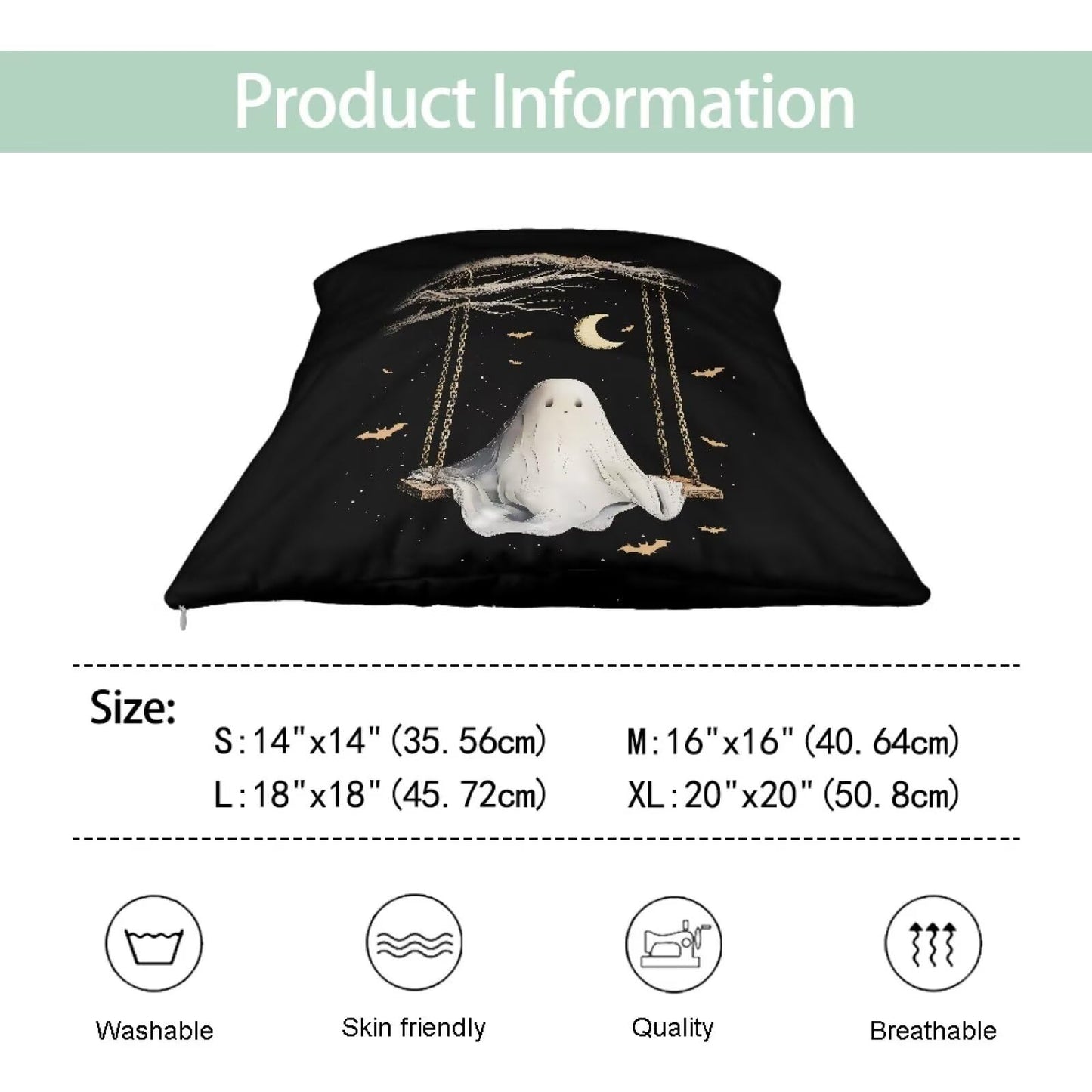 CREAMIC Cute Ghost Couch Pillow Cover Halloween Throw Pillow Covers Decorative Throw Pillowcase Cushion Cover 14x14 Inch Throw Pillows Covers for Sofa Bedroom Car Living Room