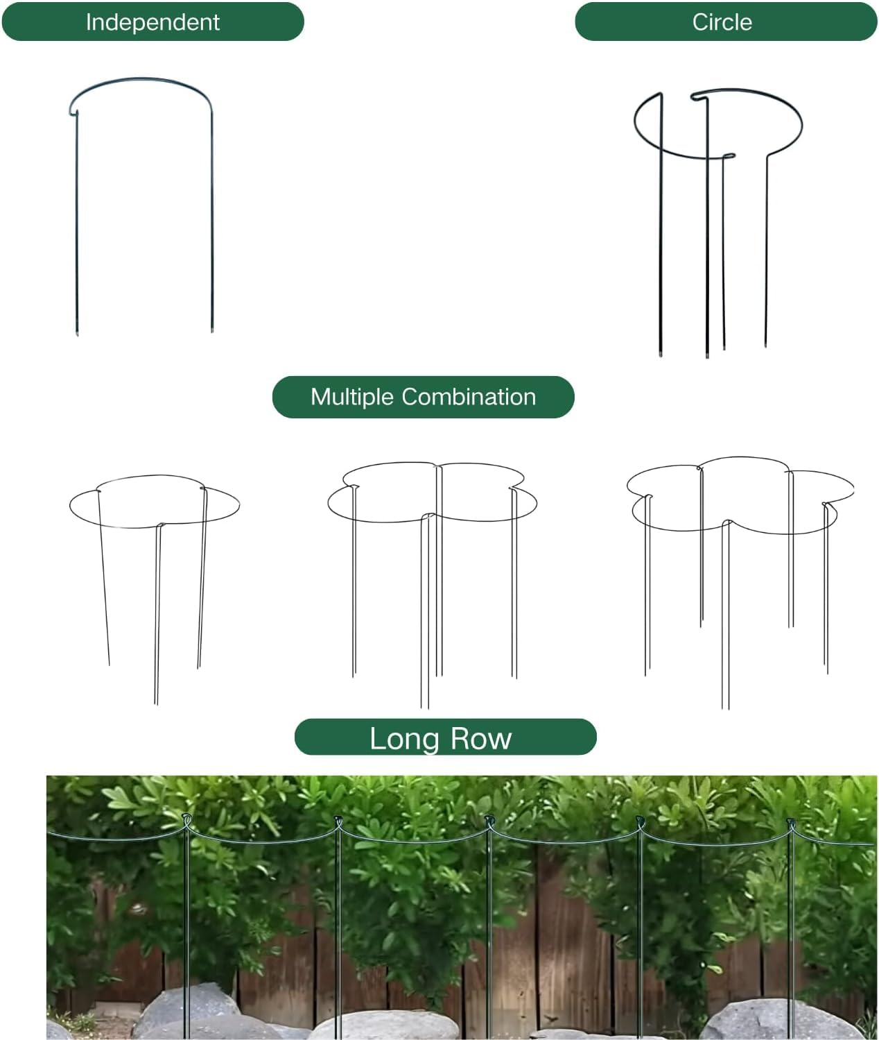 Tiuire 24in Tall Heavy-Duty Plant Support Stakes, 12 Pack Adjustable Peony Cages & Supports for Outdoor Plants, Large Garden Plant Stakes for Peony, Tomato