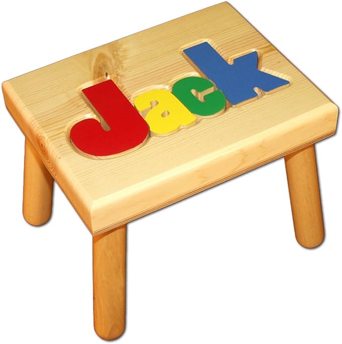 Damhorst Toys Personalized Wooden Child's Name Puzzle Stool Primary Colors