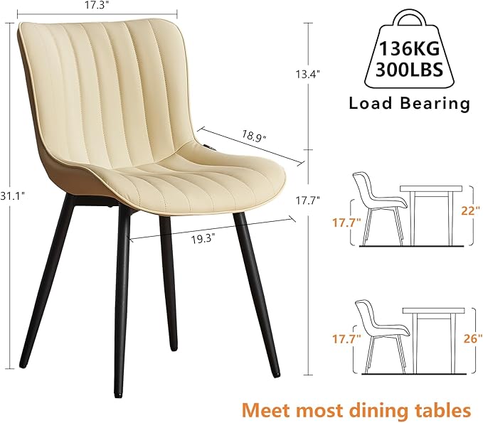 YOUNUOKE Mid-Century Modern Dining Chairs Set of 2, Armless Accent Chair