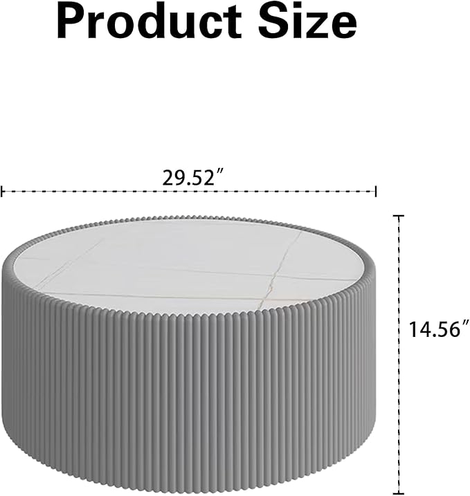 SSLine Round Drum Coffee Table Modern Sintered Stone Top Coffee Table in Grey
