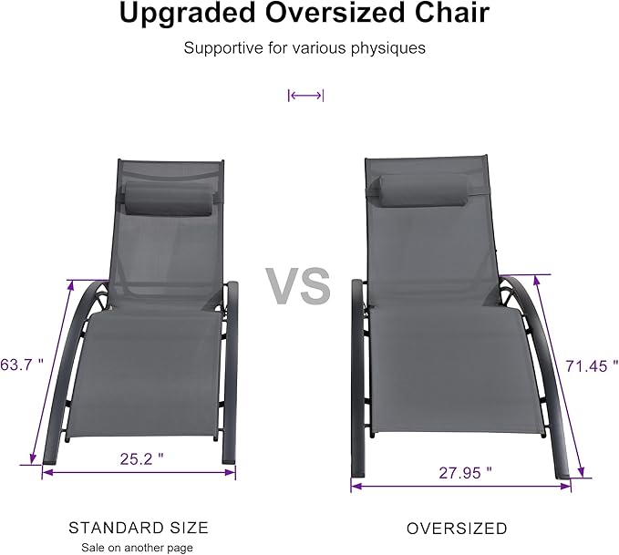 PURPLE LEAF Patio Oversized Chaise Lounge Chair Set