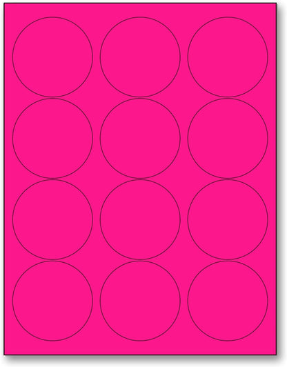 NextDayLabels - 8-1/2 x 11 Neon Color High Light Fluorescent Labels for Laser & Inkjet Printer (Pink Fluorescent, 2.5" Round - 12 Per Page | 300 Labels)