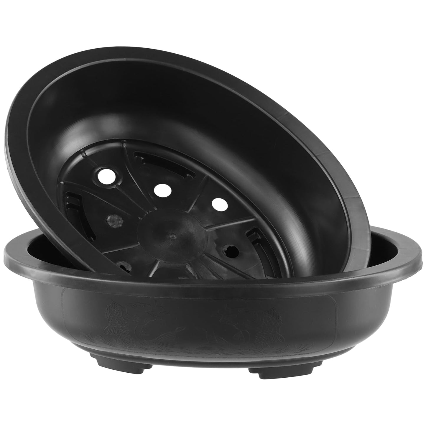 HOIGON 10PCS 12 Inches Plastic Oval Bonsai Training Pots, Black Large Oval Plastic Planter Pot with Drainage Hole, Shallow Plant Nursery Pot for Succulent