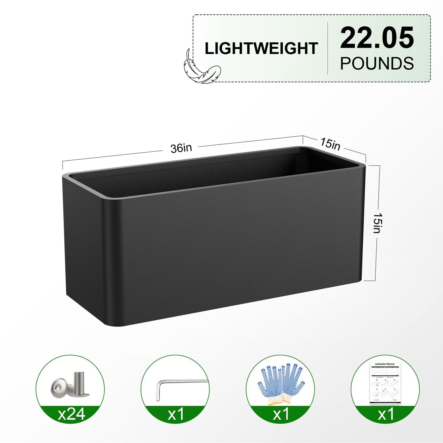 BHCORTEN Metal Rectangular Planter Box 36" L x 15" W x 15" H,Large Planter for Outdoor Plants with 6 Drainage Holes for Commercial Residential Patio Deck Garden