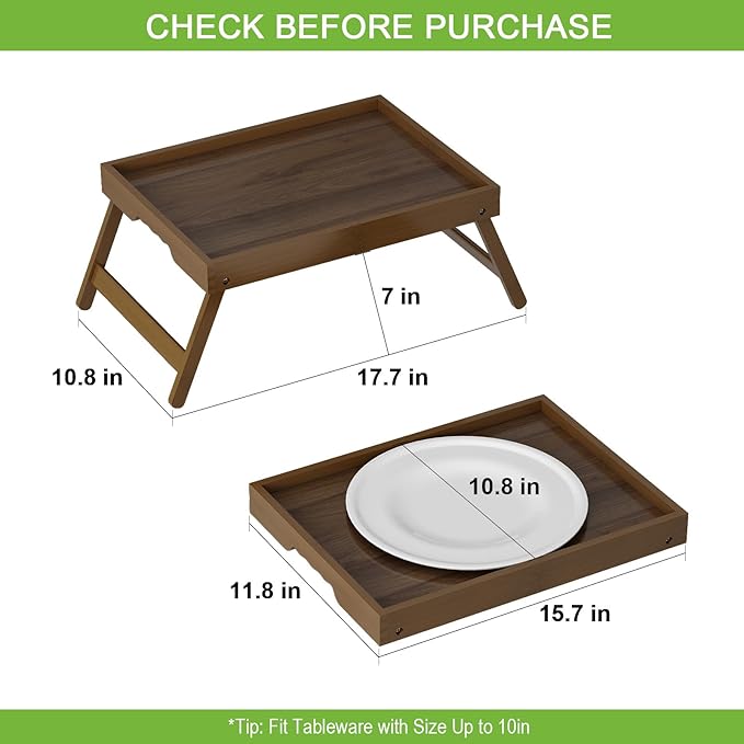 Artmeer Bed Tray Table with Folding Legs, Bamboo Breakfast in Bed