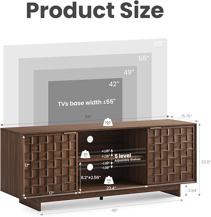 COLAMY TV Stand with Two Doors, Entertainment Center 59" with Adjustable