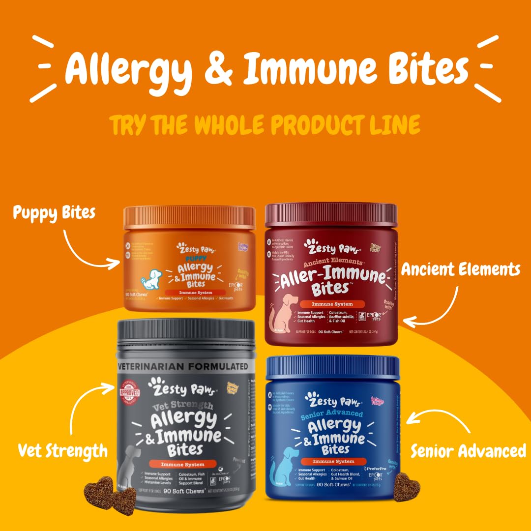 Zesty Paws Dog Allergy Relief- Dog Itching Skin Relief- Dog Probiotics for Itchy Skin and Itchy Ears- Dog Allergy Paw Relief- Dog Allergy Chews- Dog Itch Relief - Dog Skin Allergy Relief - Lamb - 90ct