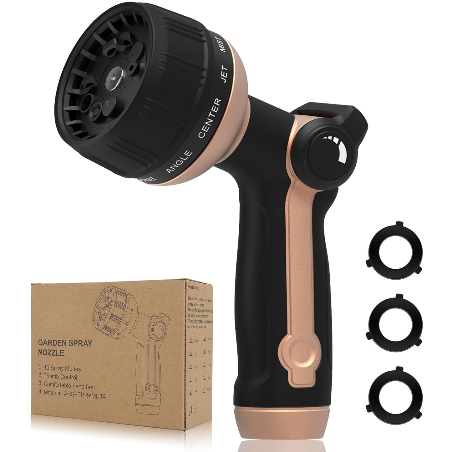 Garden Hose Nozzle Heavy Duty,Metal Water Hose Nozzle with 10 Adjustable Spray Patterns, High Pressure Hose Sprayer Nozzle Thumb Control On Off Valve for Lawn & Plant Watering, Car & Pet Washing