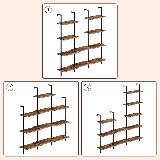HOOBRO DIY Ladder Shelf, 5-Tier Wooden Wall Mounted Bookshelf, Narrow Bookcase