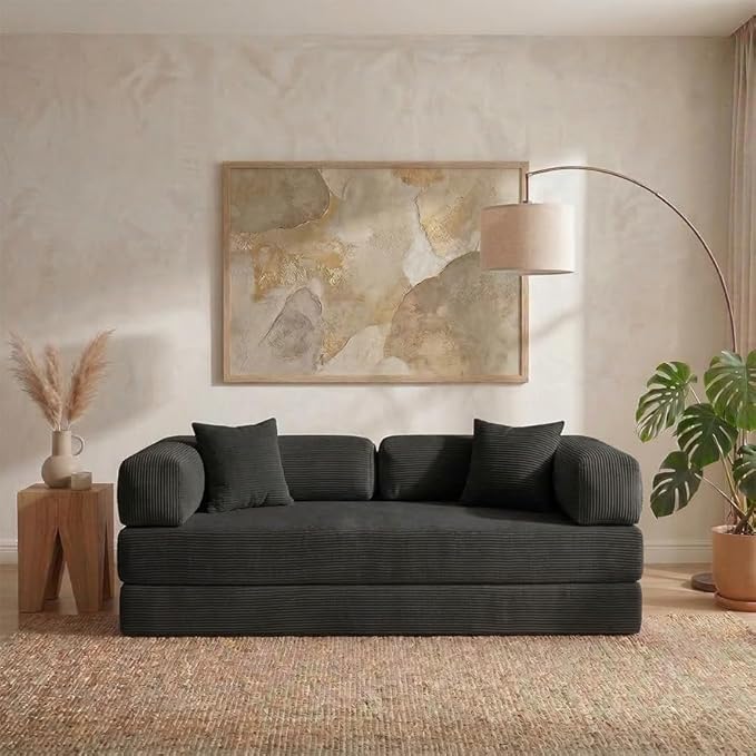 78" 4-in-1 Convertible Sofa Bed, Boneless Corduroy Sleeper Couch