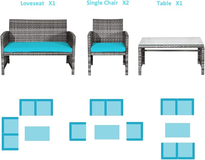 Tangkula 4 PCS Wicker Patio Conversation Set, Outdoor Rattan Sofas