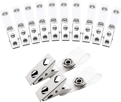 Fushing 150Pcs Metal Badge Clips with Clear PVC Straps for ID Cards and Badge Holders