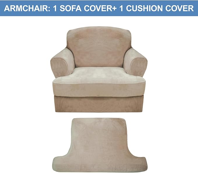 CUCRAF T Cushion Sofa Cover 2 Piece Armchair Slipcovers, Soft Thick Velvet