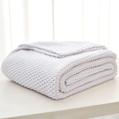 Chunky Cable Knit Throw Blanket Lightweight White 100% Organic Cotton Blanket for Sofa Couch Bed Baby Nursery, Rustic Shabby Chic Modern Farmhouse, Pure White 60” x 80” Give Laundering Bag