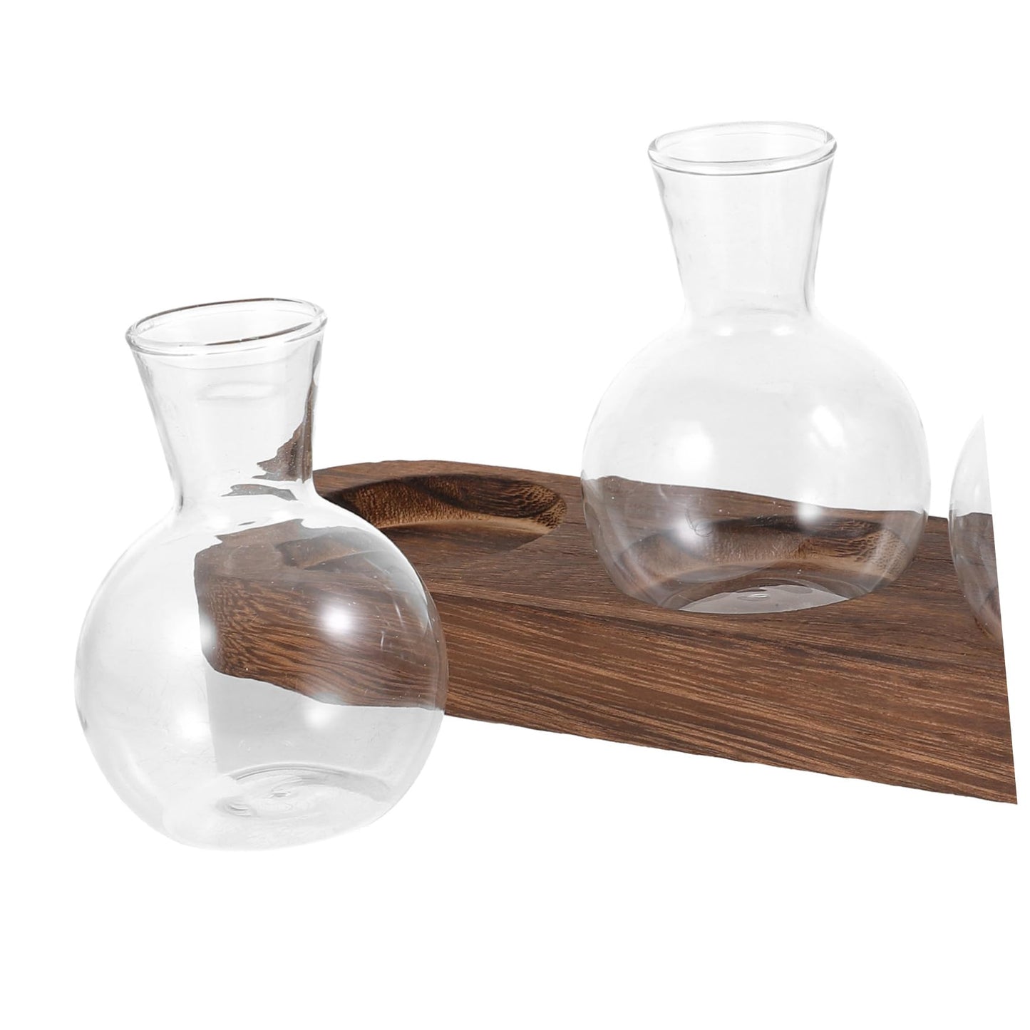 FONDOTIN Hydroponic Glass Vase with Wooden Base for Home and Office Decoration Plant Arrangement Container Stylish Desktop Terrarium for Greenery